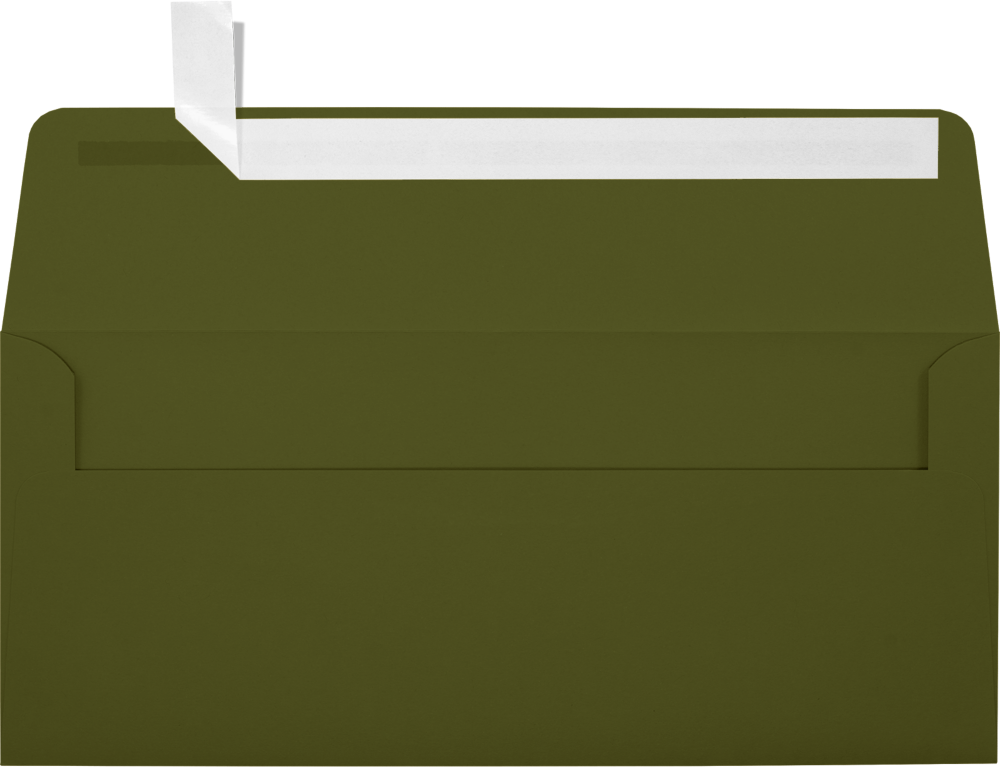 Dark Green Olive 28lb #10 Square Flap Envelopes (4 1/8 x 9 1/2) with Peel & Seal