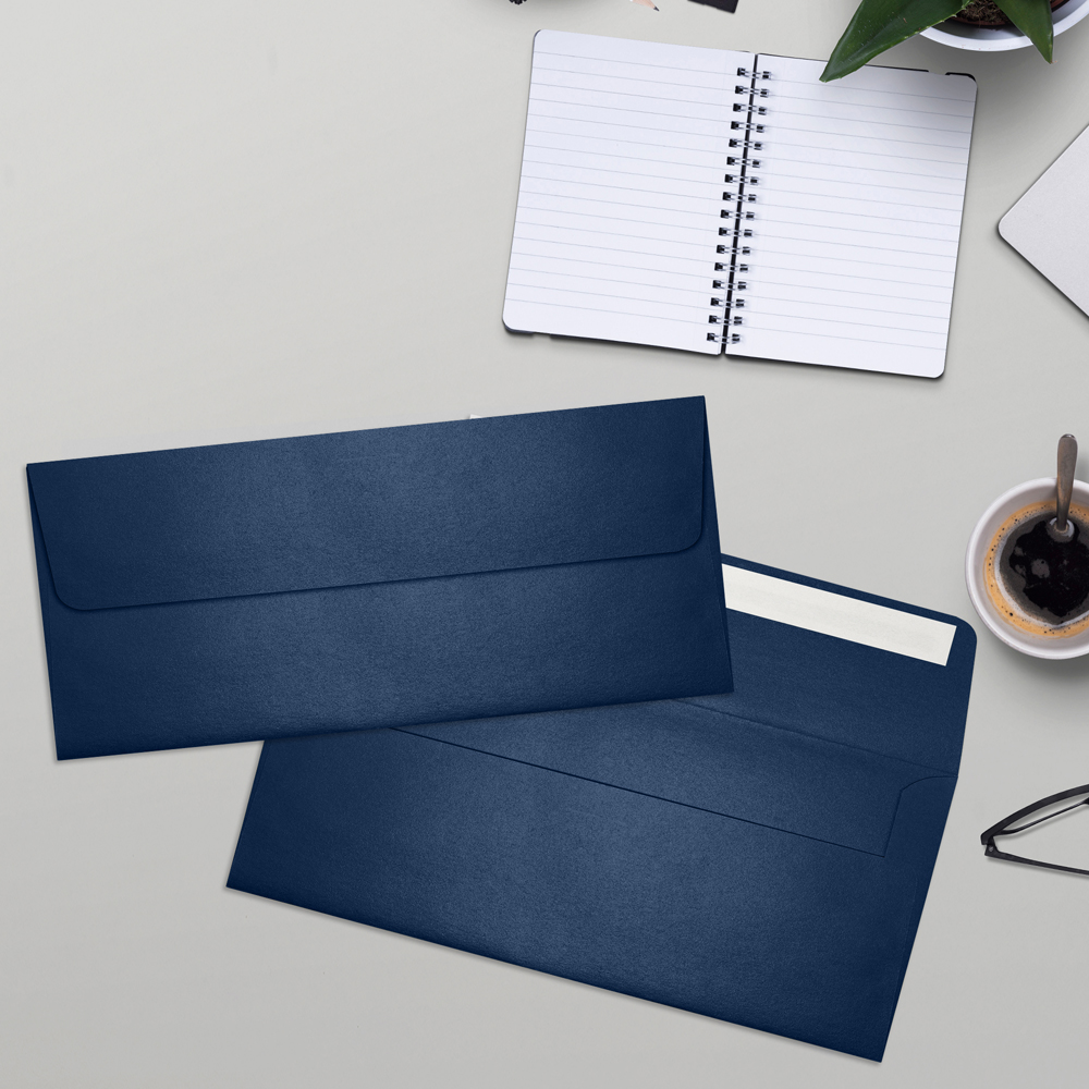 Lapis Navy Blue Metallic 32lb #10 Square Flap Envelopes (4 1/8 x 9 1/2) with Peel & Seal