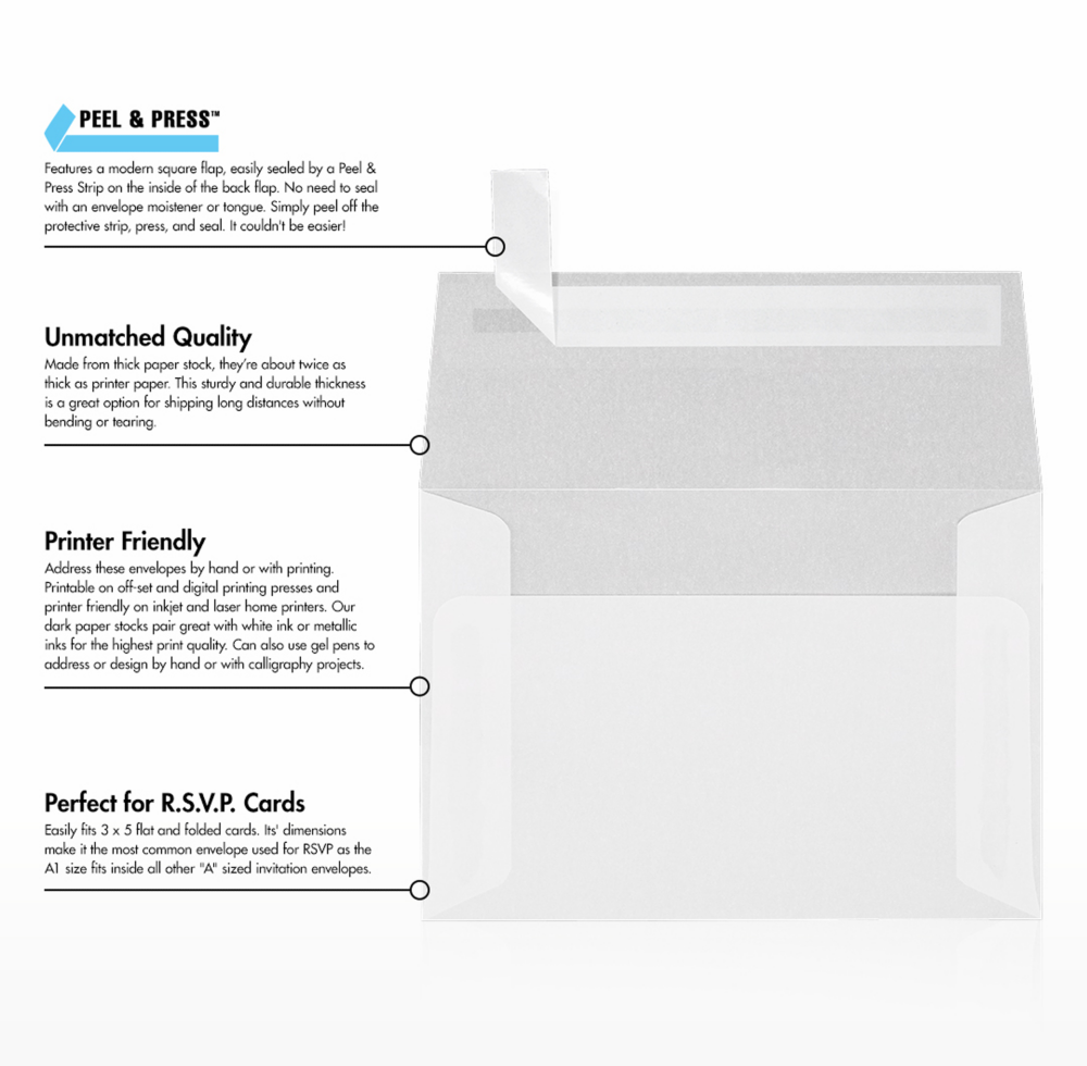 Clear Translucent 30lb A1 Invitation Envelopes (3 5/8 x 5 1/8) with Peel & Seal
