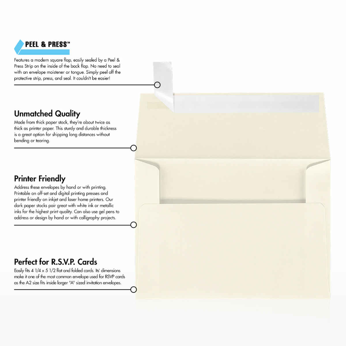 Natural Linen 32lb A2 Invitation Envelopes (4 3/8 x 5 3/4) with Peel & Seal