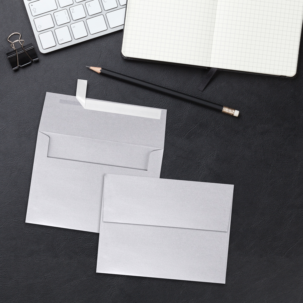 Silver Metallic 32lb A4 Invitation Envelopes (4 1/4 x 6 1/4) with Peel & Seal