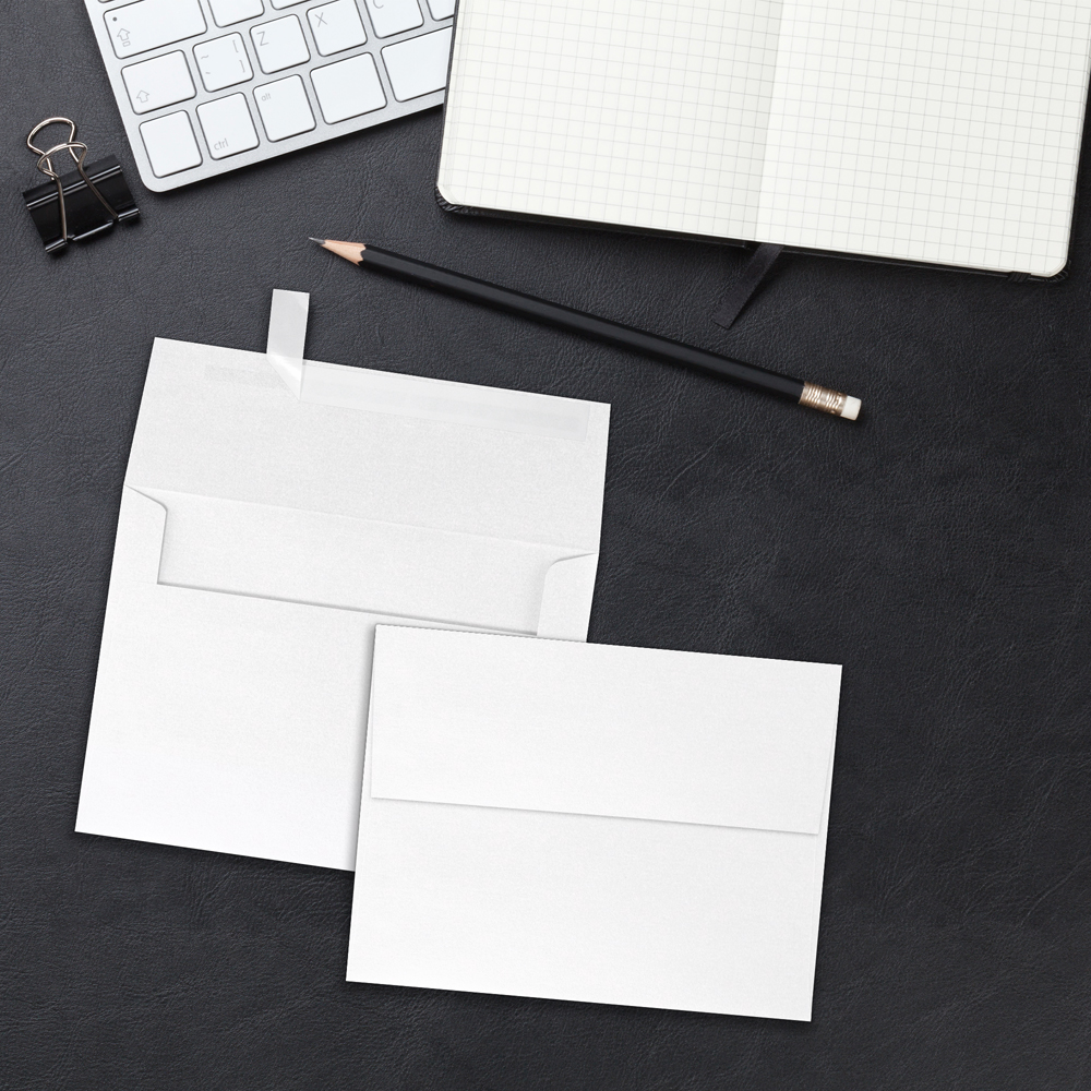 Crystal White Metallic 32lb A4 Invitation Envelopes (4 1/4 x 6 1/4) with Peel & Seal