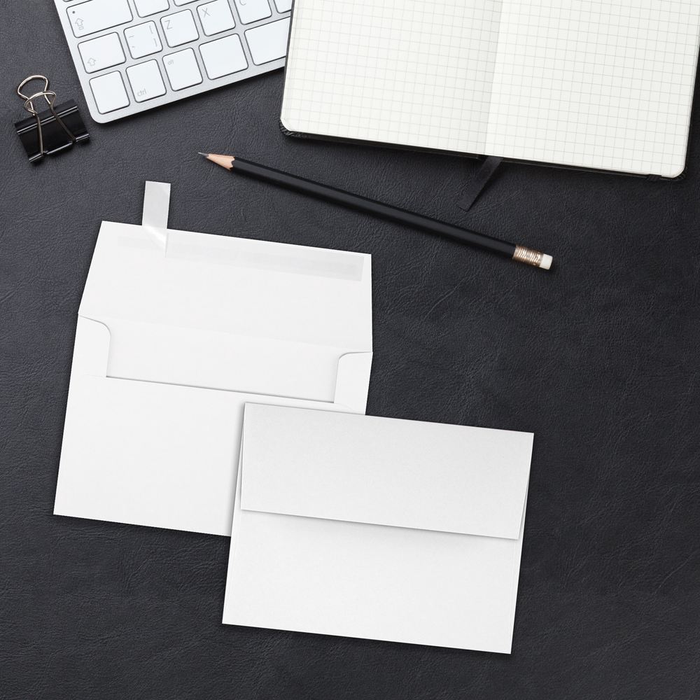White Recycled 32lb A4 Invitation Envelopes (4 1/4 x 6 1/4) with Peel & Seal