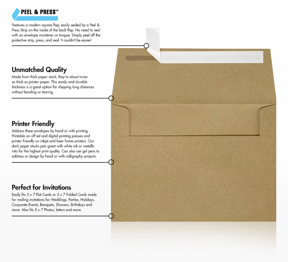 Grocery Bag 28lb A7 Invitation Envelopes (5 1/4 x 7 1/4) with Peel & Seal