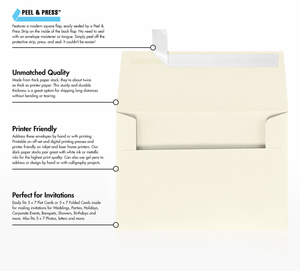 Natural Linen 32lb A7 Invitation Envelopes (5 1/4 x 7 1/4) with Peel & Seal