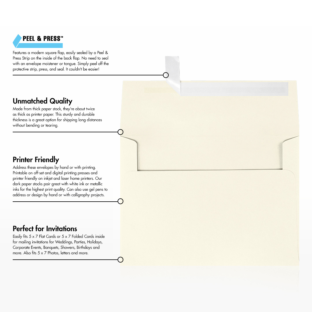 Natural Recycled 32lb A7 Invitation Envelopes (5 1/4 x 7 1/4) with Peel & Seal