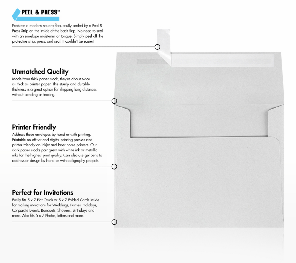 Pastel Gray 32lb A7 Invitation Envelopes (5 1/4 x 7 1/4) with Peel & Seal