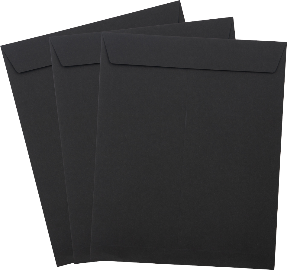 Smooth Midnight Black 32lb 8 1/2 x 10 1/2 Open End Envelopes with Peel & Seal