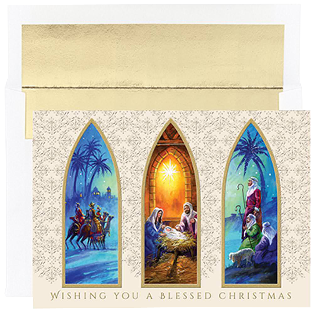 Christmas Triptych Christmas Cards - 15 Pack