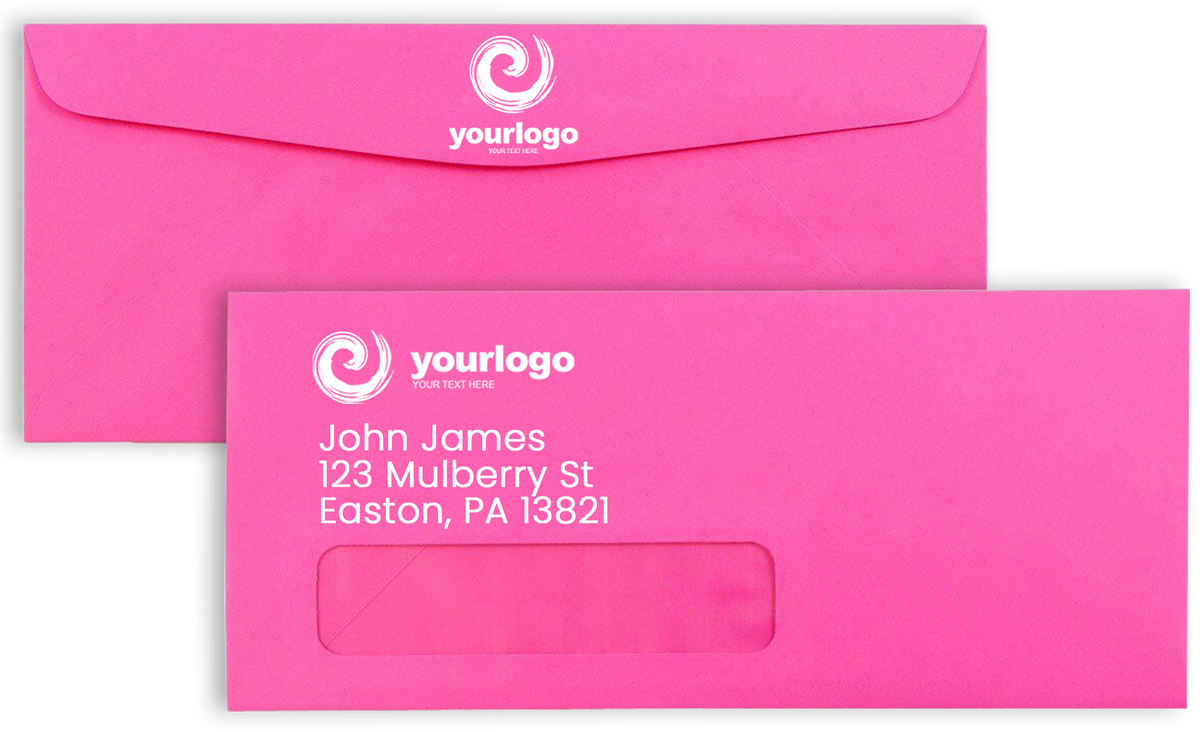 Fuchsia Pink Magenta 32lb #10 Window Envelopes (4 1/8 x 9 1/2)