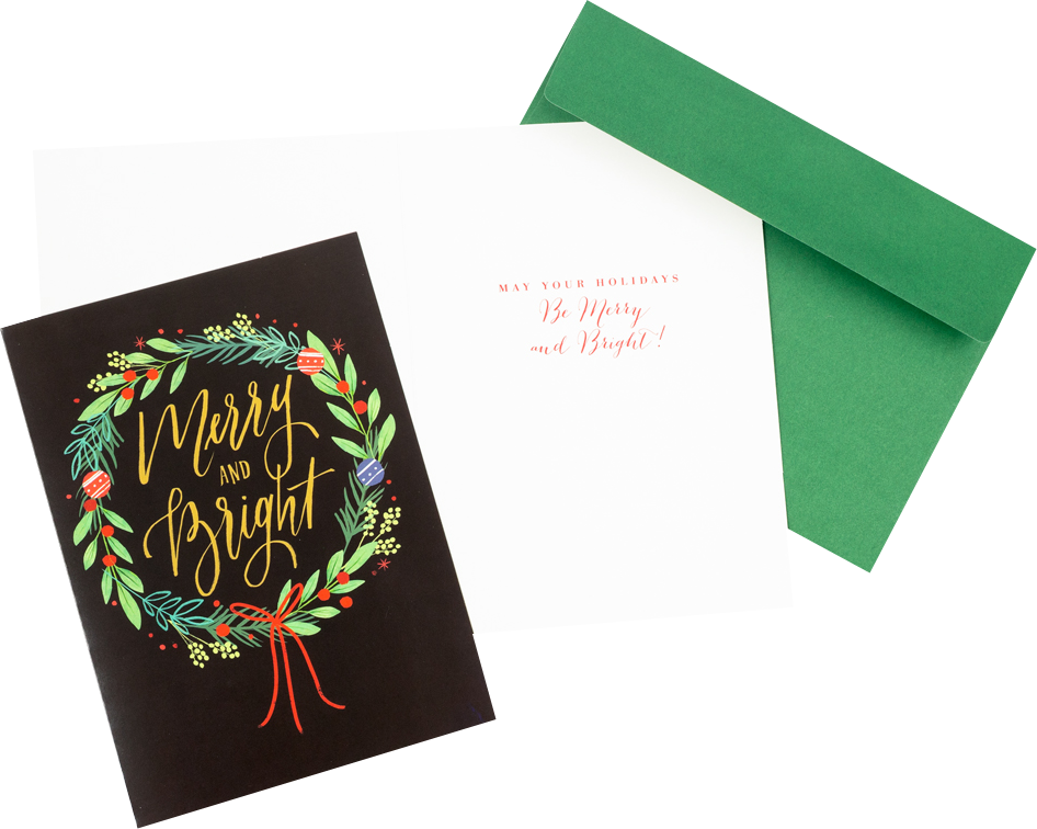 Merry & Bright Christmas Wreath Cards - 16 Pack