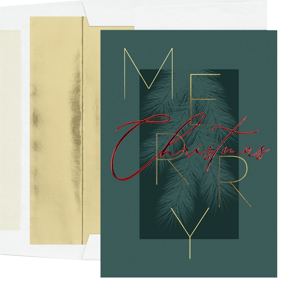 Merry Christmas Red Letters Card Set - 25 Pack