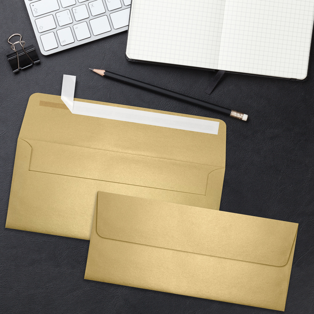 Light Gold Blonde Metallic 32lb #10 Square Flap Envelopes (4 1/8 x 9 1/2) with Peel & Seal