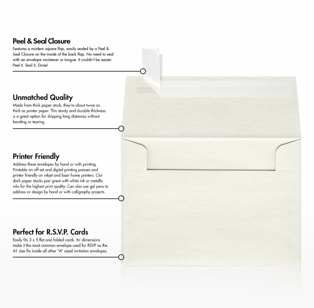 White Quartz Metallic 32lb A1 Invitation Envelopes (3 5/8 x 5 1/8) with Peel & Seal