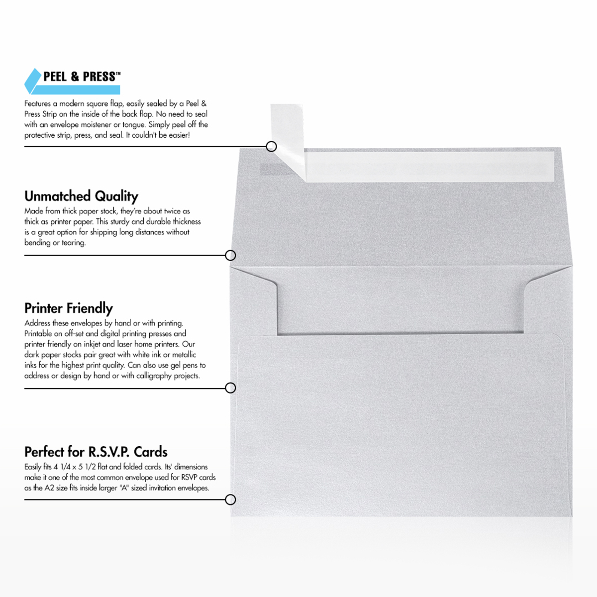 Silver Metallic 32lb A2 Invitation Envelopes (4 3/8 x 5 3/4) with Peel & Seal