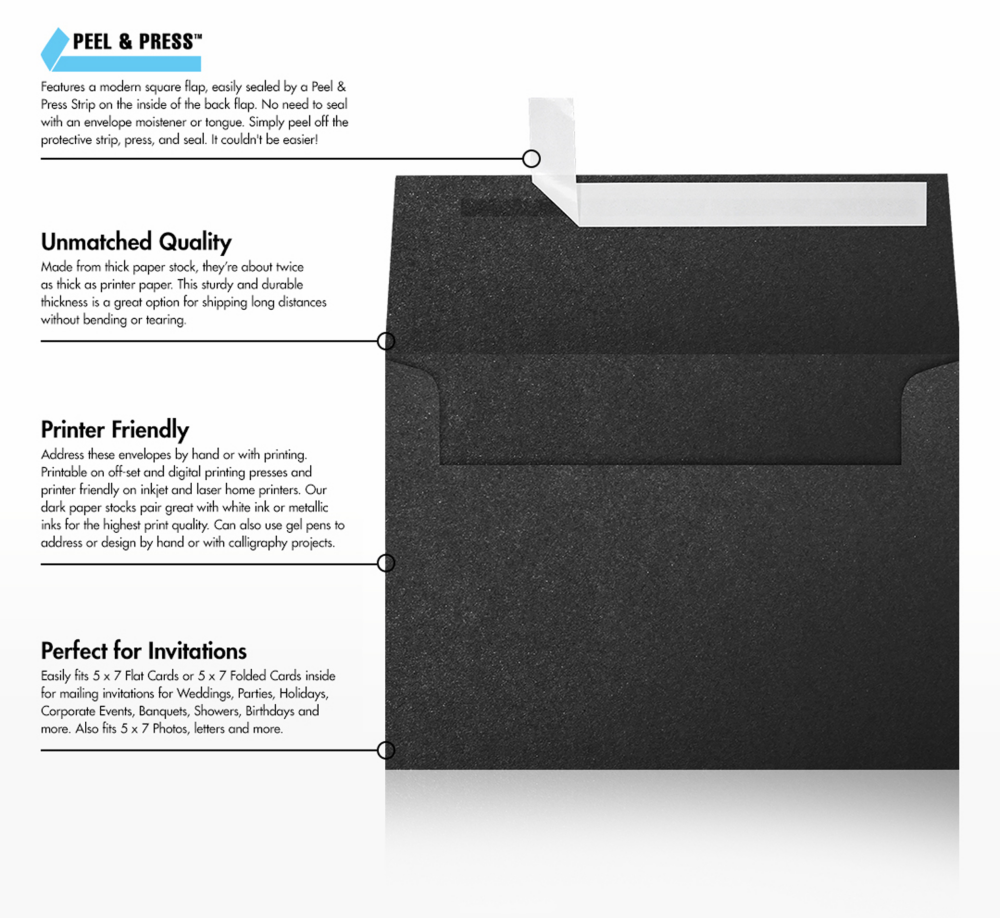 Anthracite Black Metallic 32lb A7 Invitation Envelopes (5 1/4 x 7 1/4) with Peel & Seal