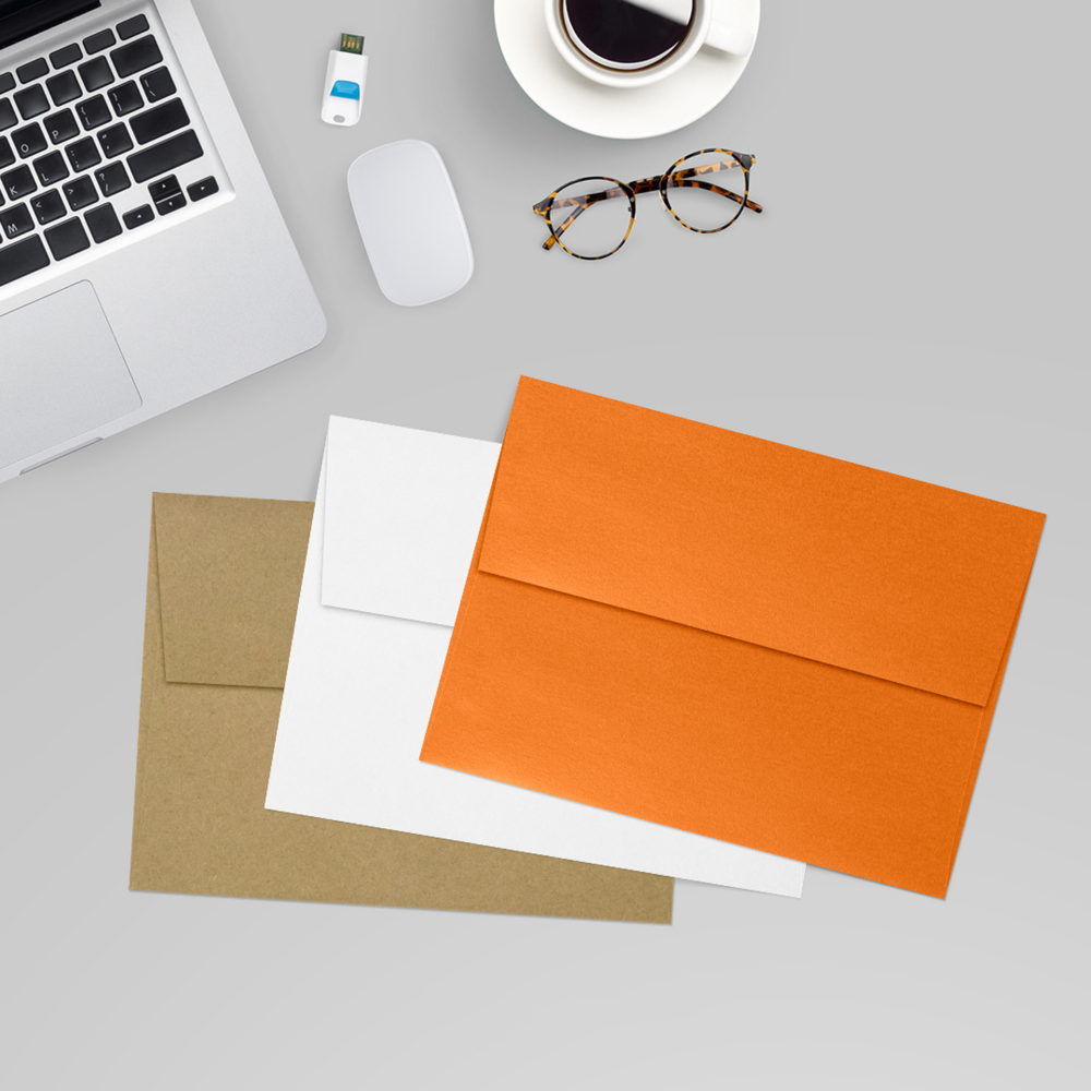Orange Flame Metallic 32lb A7 Invitation Envelopes (5 1/4 x 7 1/4) with Peel & Seal