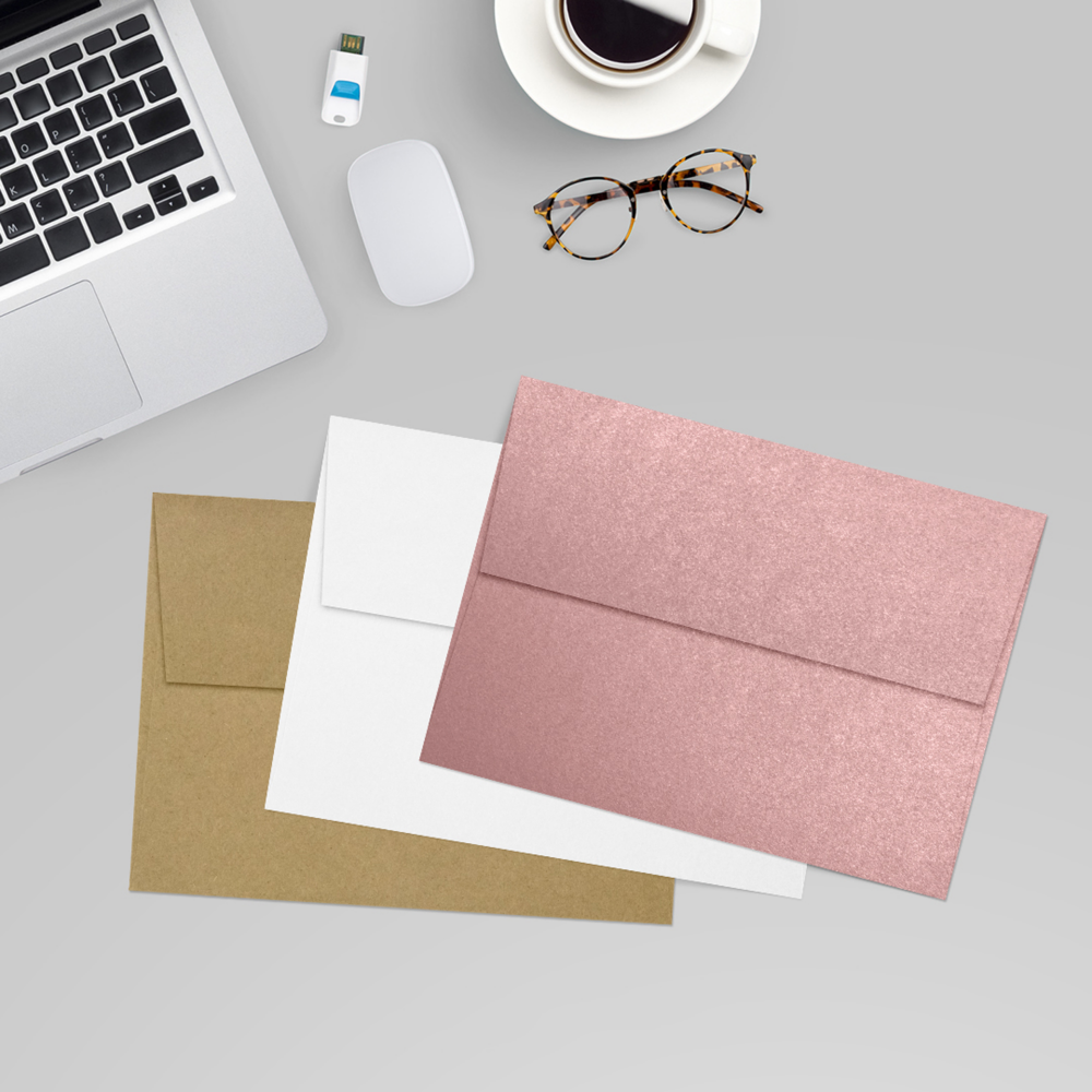 Misty Rose Pink Metallic 84lb A7 Invitation Envelopes (5 1/4 x 7 1/4) with Peel & Seal