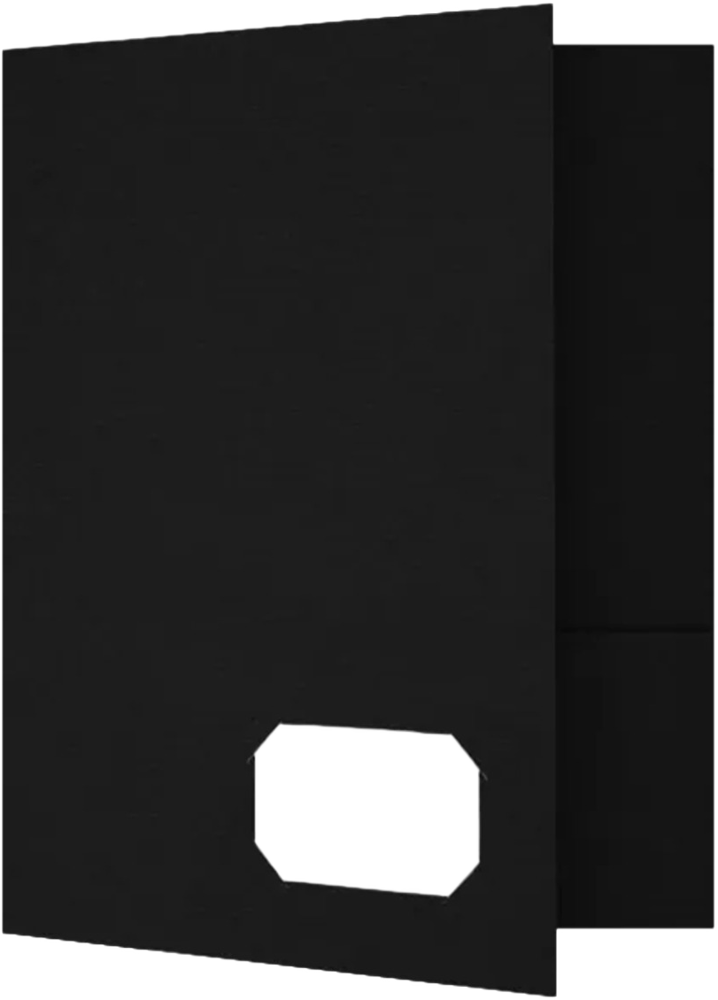 Black Linen 9 x 12 Folders with Front Cover Lower Right Card Slits