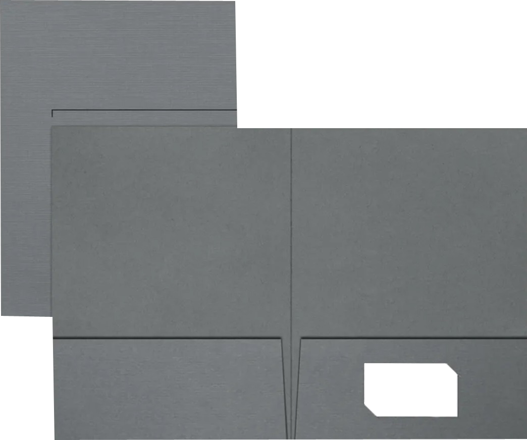Sterling Gray Linen 9 x 12 Folders with Front Cover Lower Right Card Slits