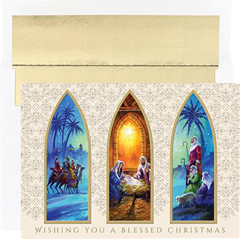Christmas Triptych Christmas Cards - 15 Pack