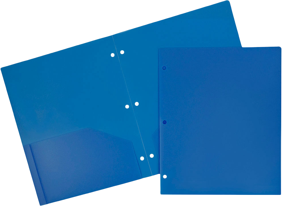 Blue 9 x 12 Plastic 3 Hole Punched Duty Folders
