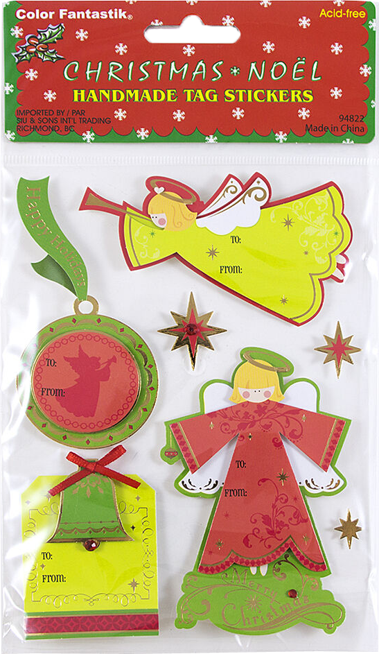 Green Angel Christmas Gift Label Stickers