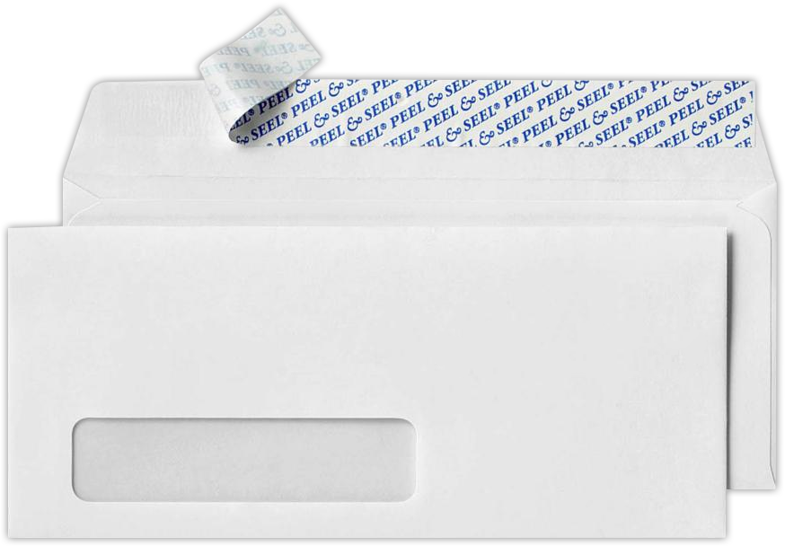 White Machine Insertable 24lb #10 Window Envelopes (4 1/8 x 9 1/2) with Peel & Seal