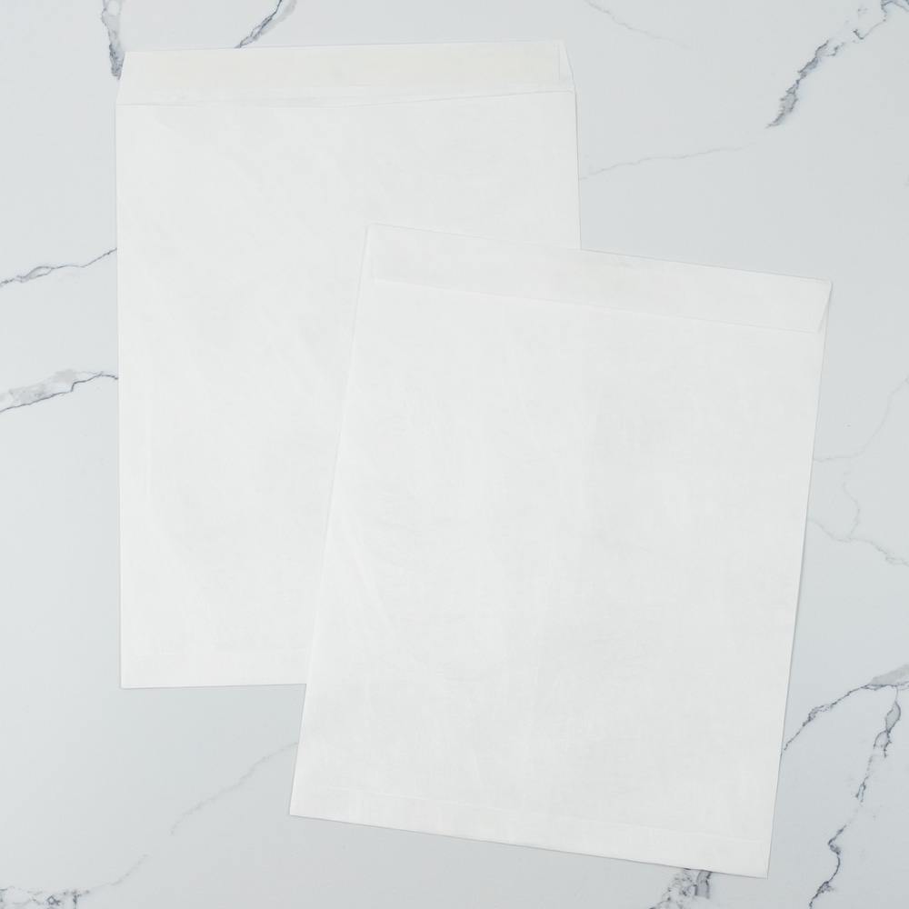 White Tyvek 14lb 11 1/2 x 14 1/2 Open End Envelopes with Peel & Seal