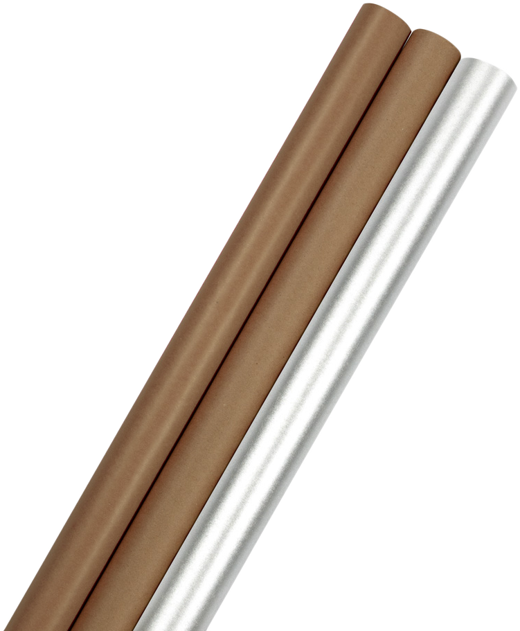 Silver & Brown Kraft Wrapping Paper Set (87.5 Sq Ft) - 3 Rolls