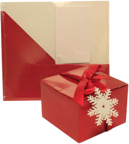 Red Glossy Large Gift Boxes with Snowflake Tag (6 x 6 x 4)