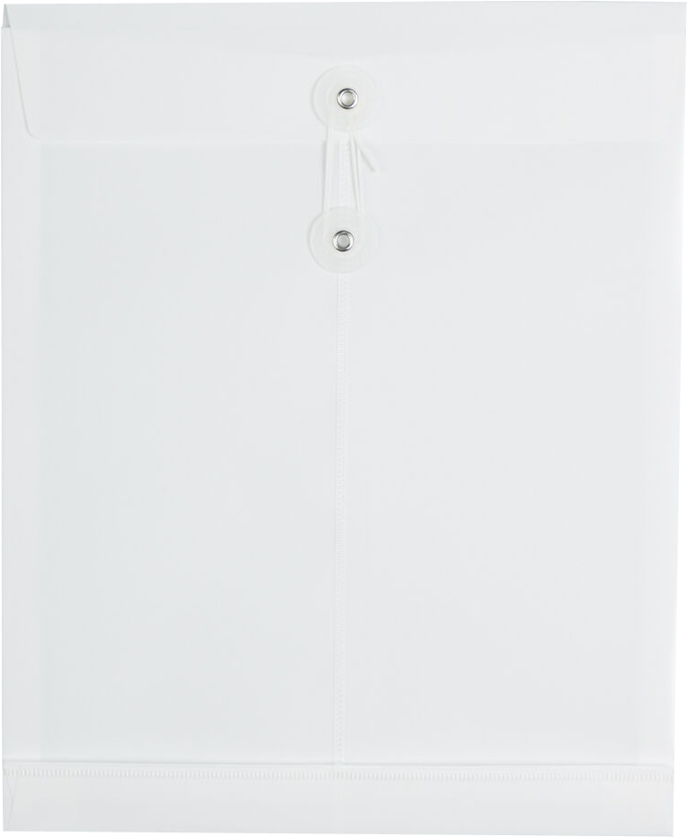 White Letter Open End Plastic Envelopes (9 3/4 x 13) with Button & String