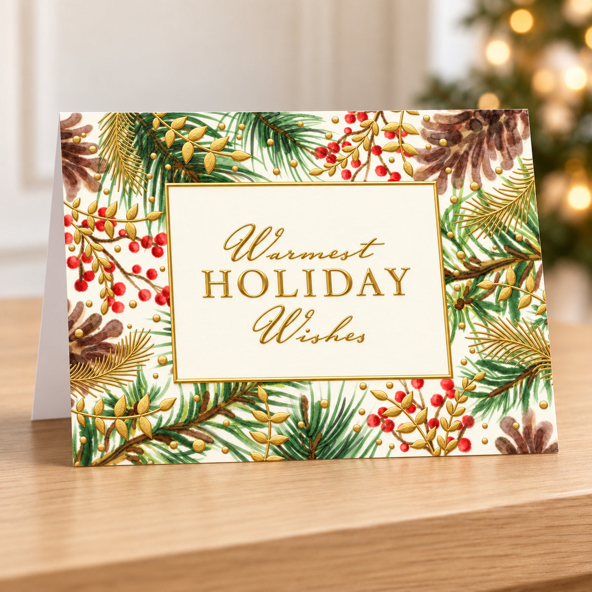 Watercolor Pinecones 80lb 7 x 5 Foldover Card Set
