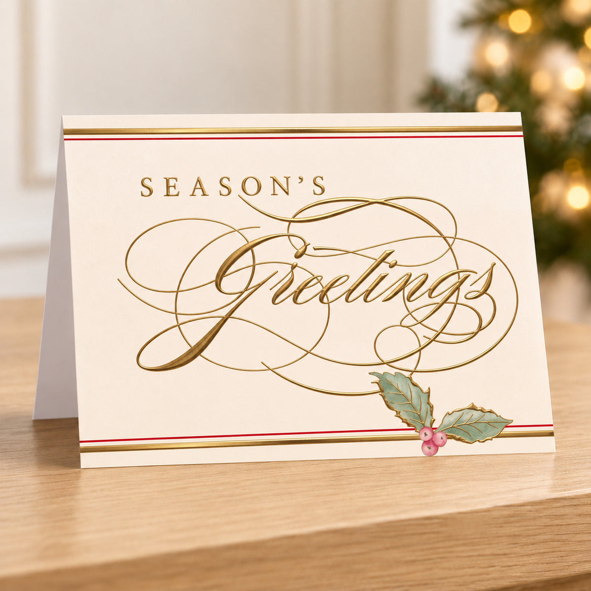 Season's Greetings Holly 80lb 7 x 5 Foldover Card Set