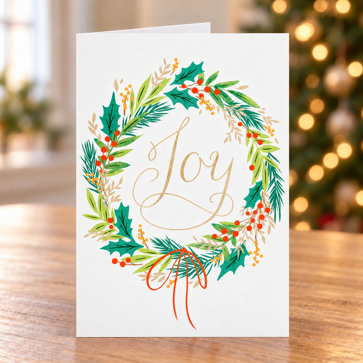 Wreath of Joy 80lb 5 x 7 Foldover Card Set