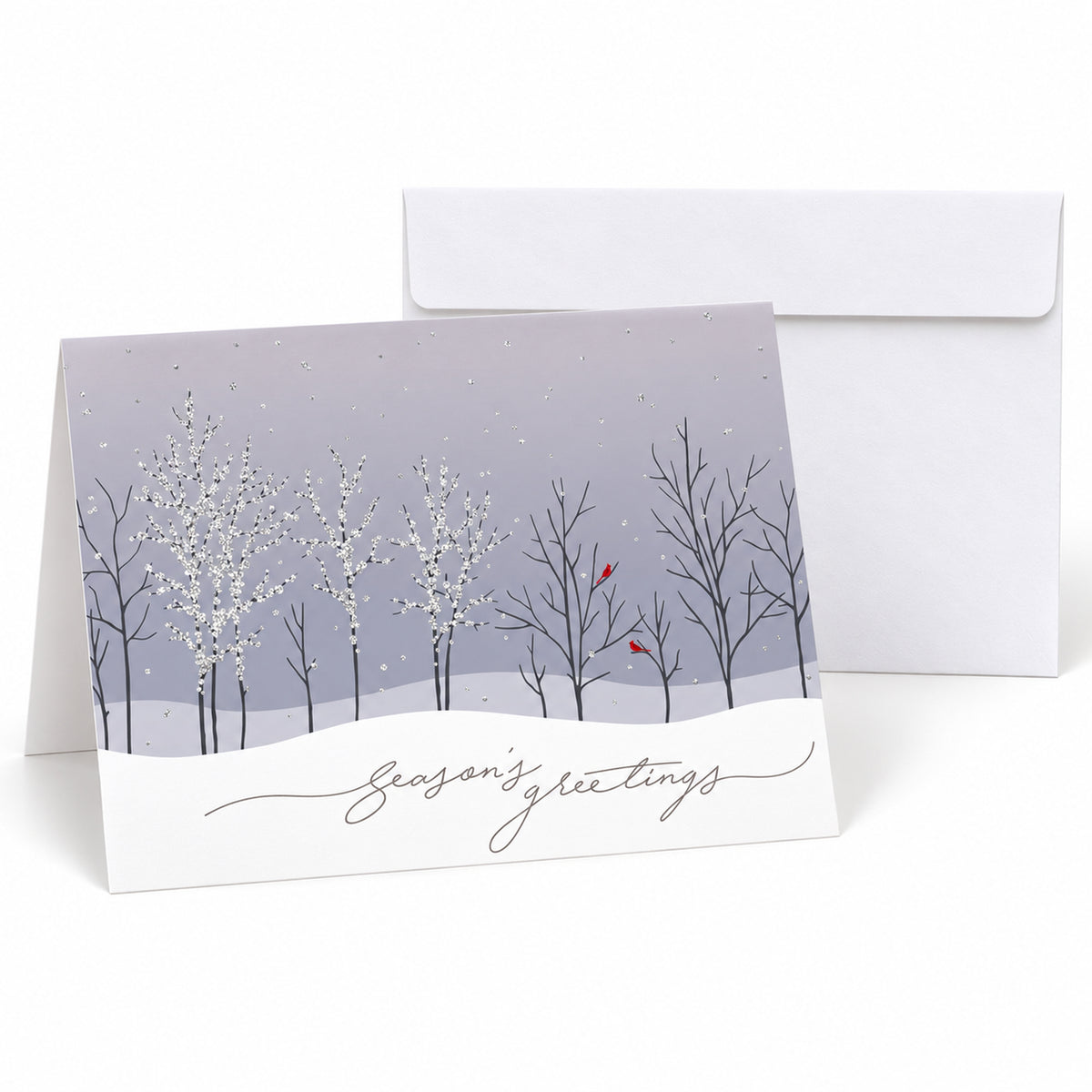Trees with Cardinals 80lb 7 x 5 Foldover Card Set