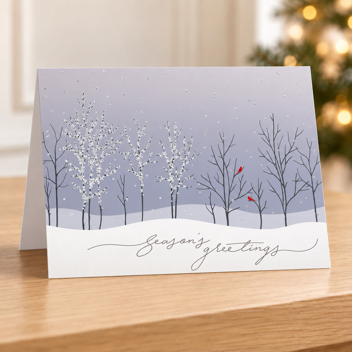 Trees with Cardinals 80lb 7 x 5 Foldover Card Set