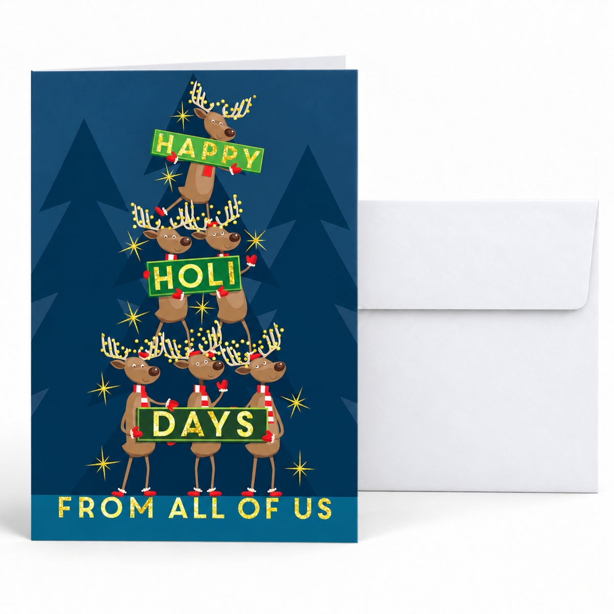 Reindeer Tree 80lb 5 x 7 Foldover Card Set