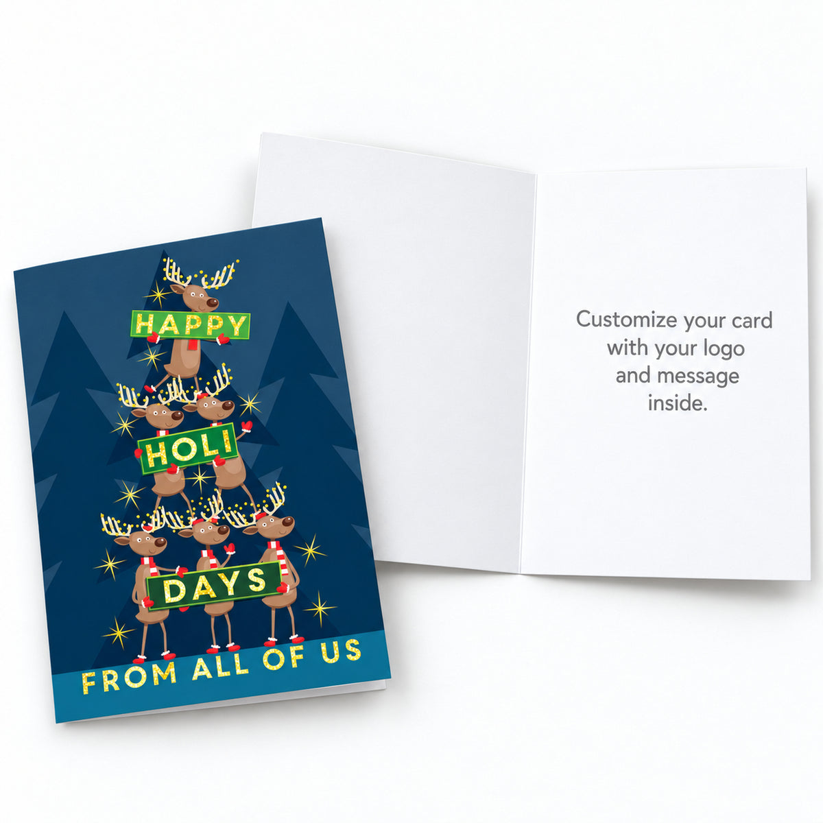 Reindeer Tree 80lb 5 x 7 Foldover Card Set