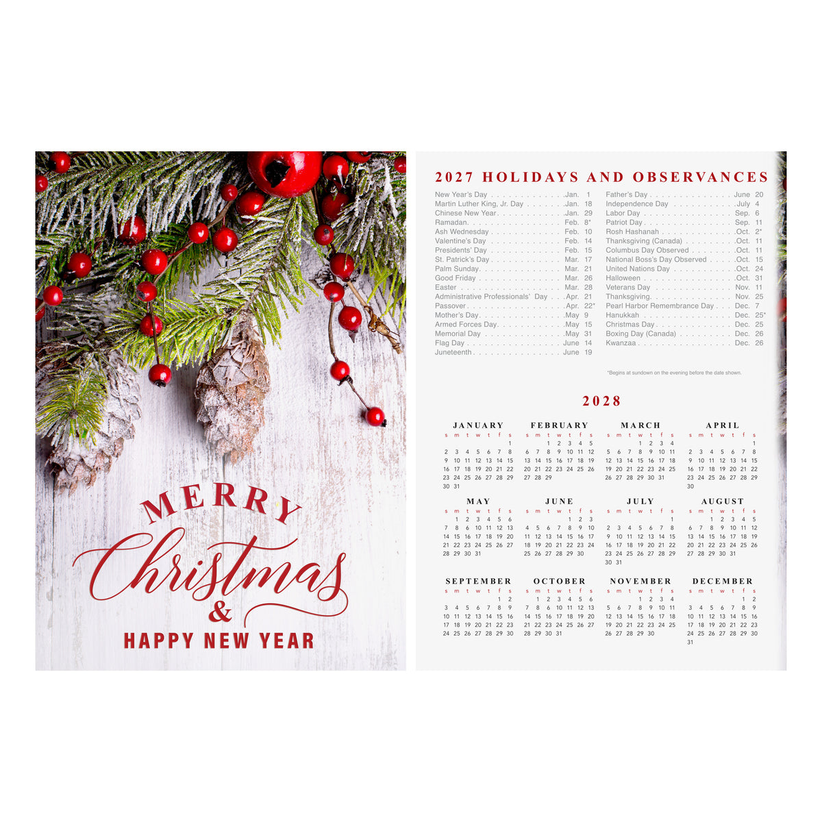Rustic Sprigs Holiday Calendar 80lb 5 x 7 Foldover Card Set