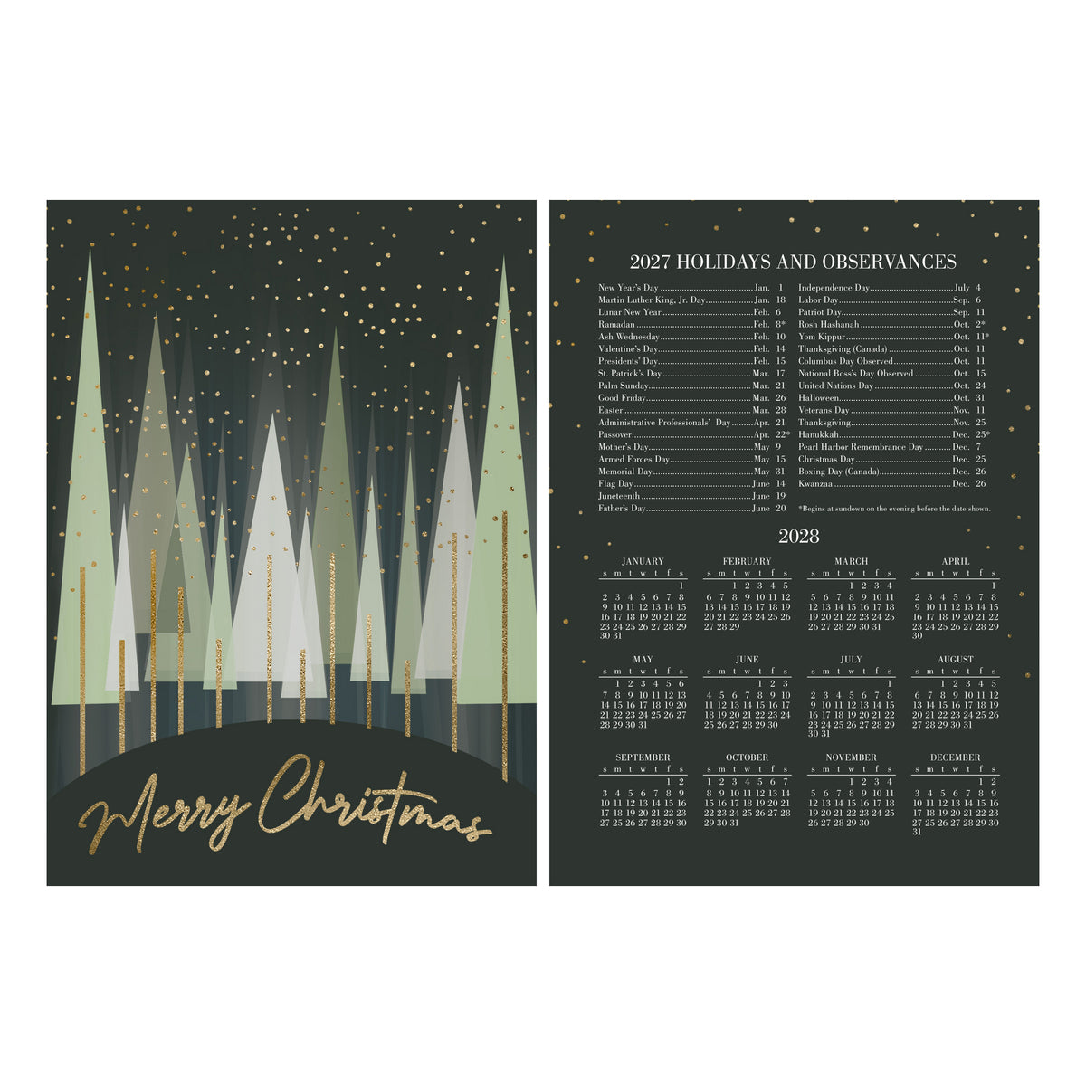 Hunter Forest Holiday Calendar 80lb 5 x 7 Foldover Card Set