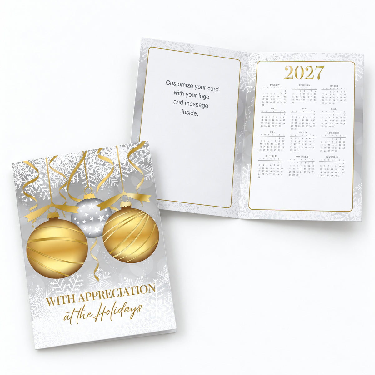 Golden Appreciation Holiday Calendar 80lb 5 x 7 Foldover Card Set