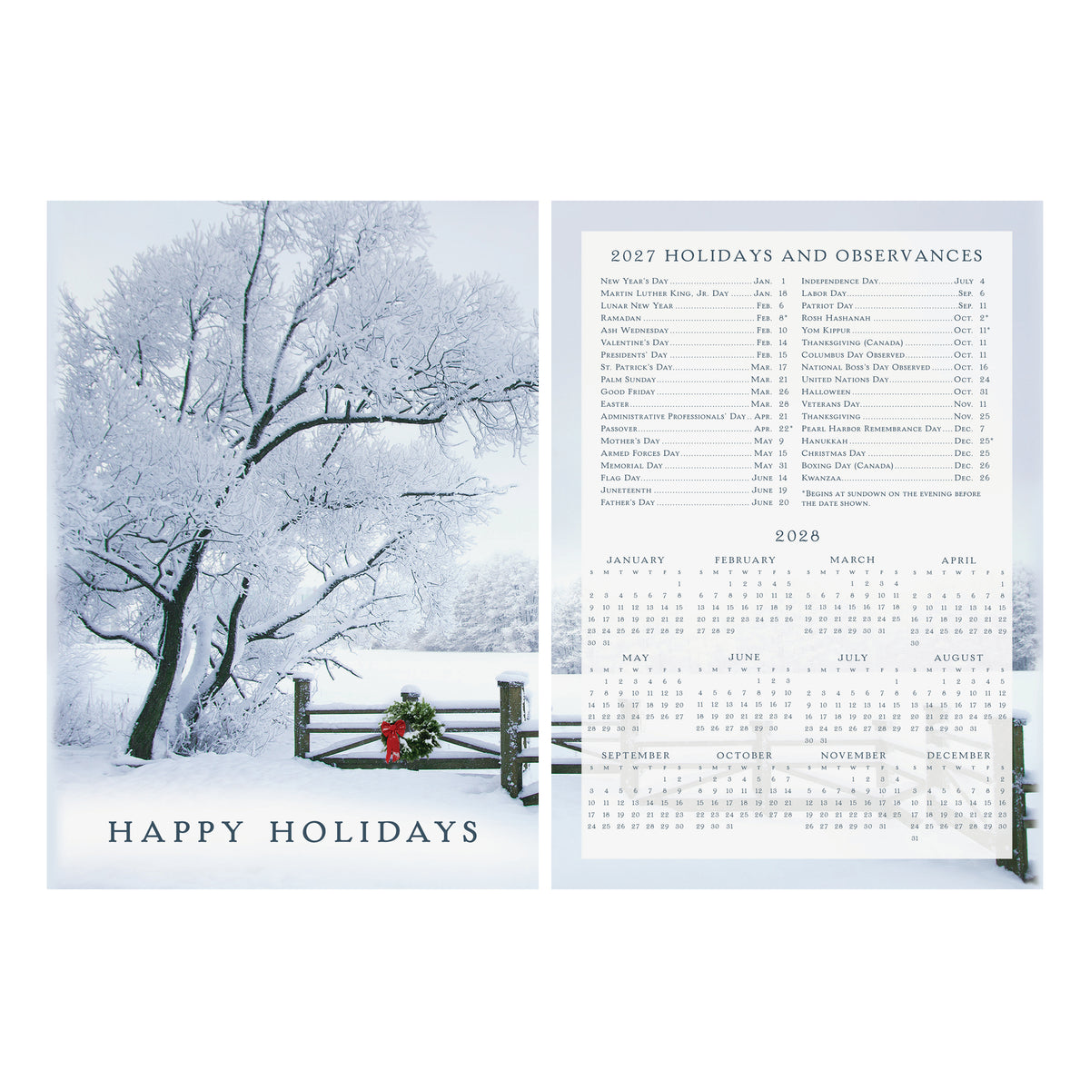 Frosty Winter Holiday Calendar 80lb 5 x 7 Foldover Card Set