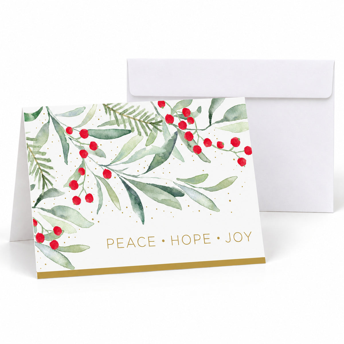 Watercolor Greenery Peace 80lb 7 x 5 Foldover Card Set