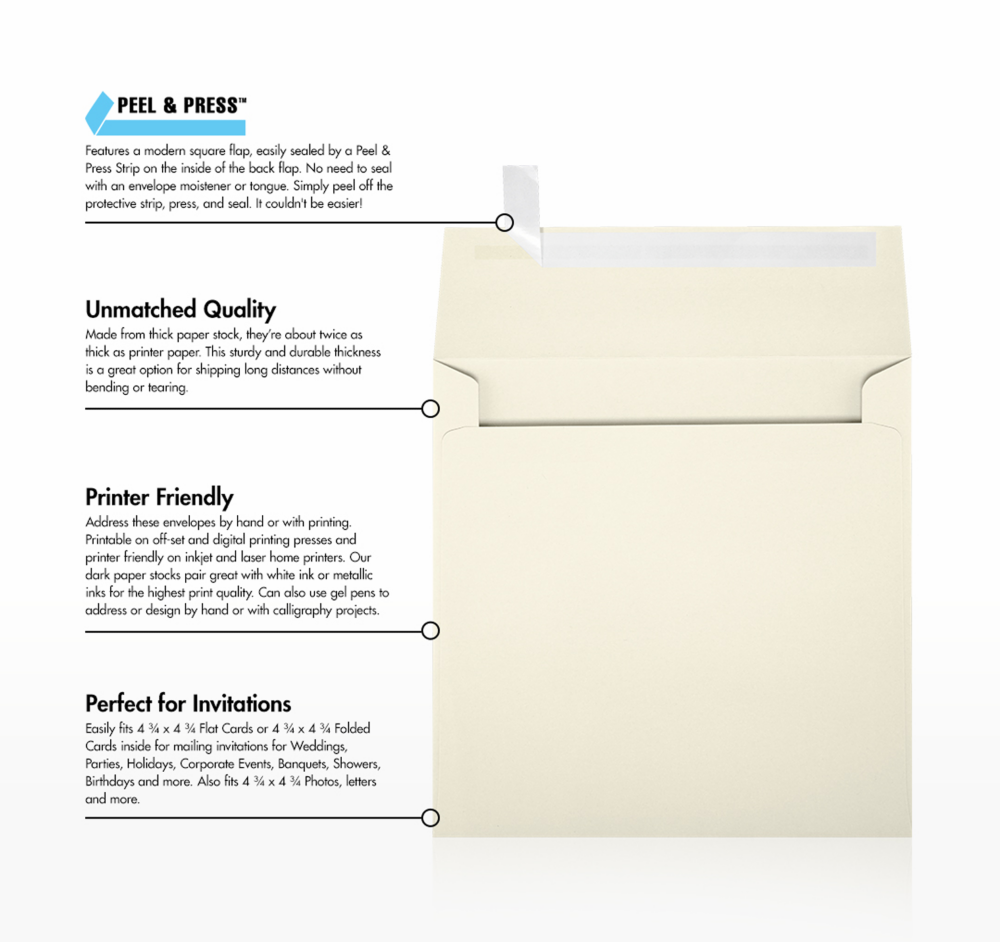 Natural 28lb Cougar 5 x 5 Square Premium Envelopes with Peel & Seal