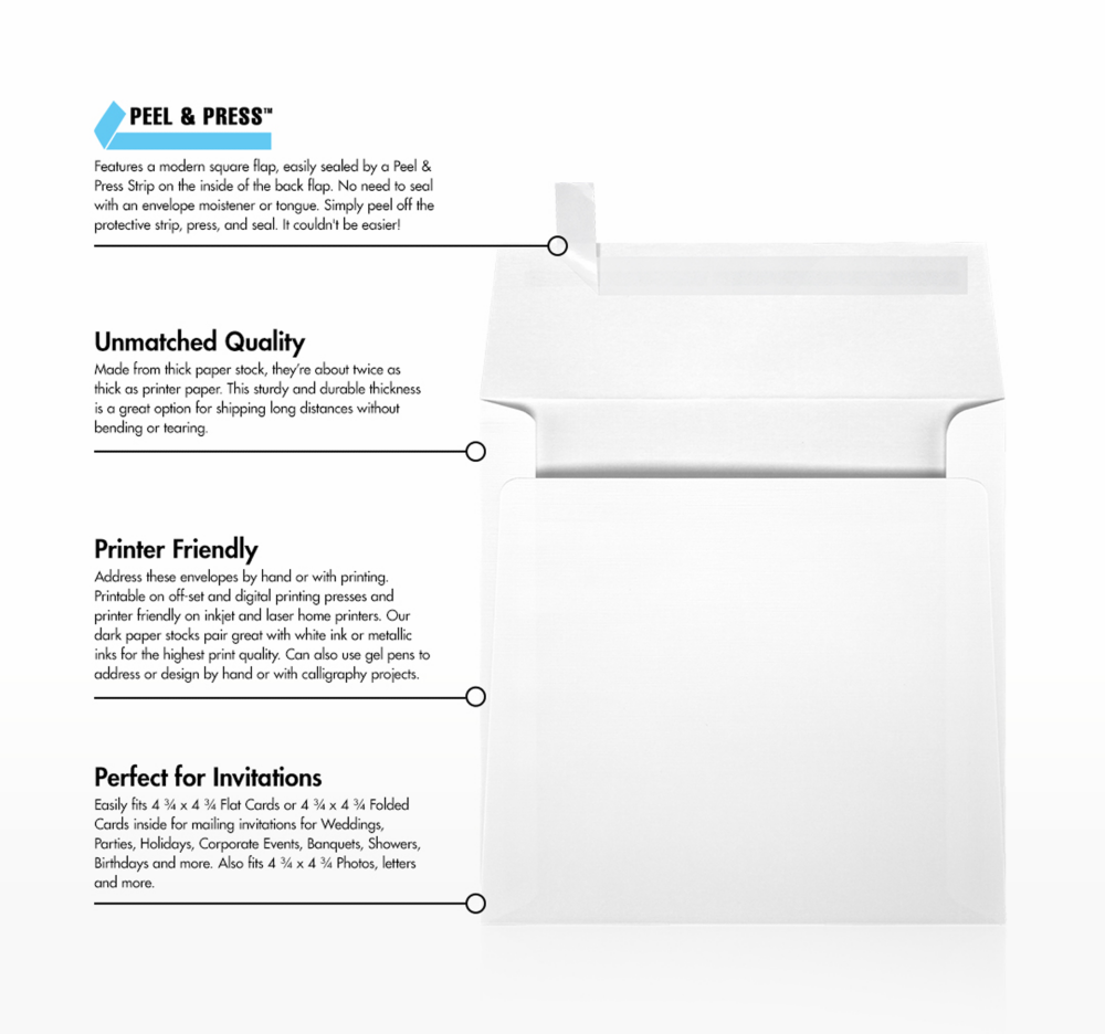White Linen 32lb 5 x 5 Square Envelopes with Peel & Seal