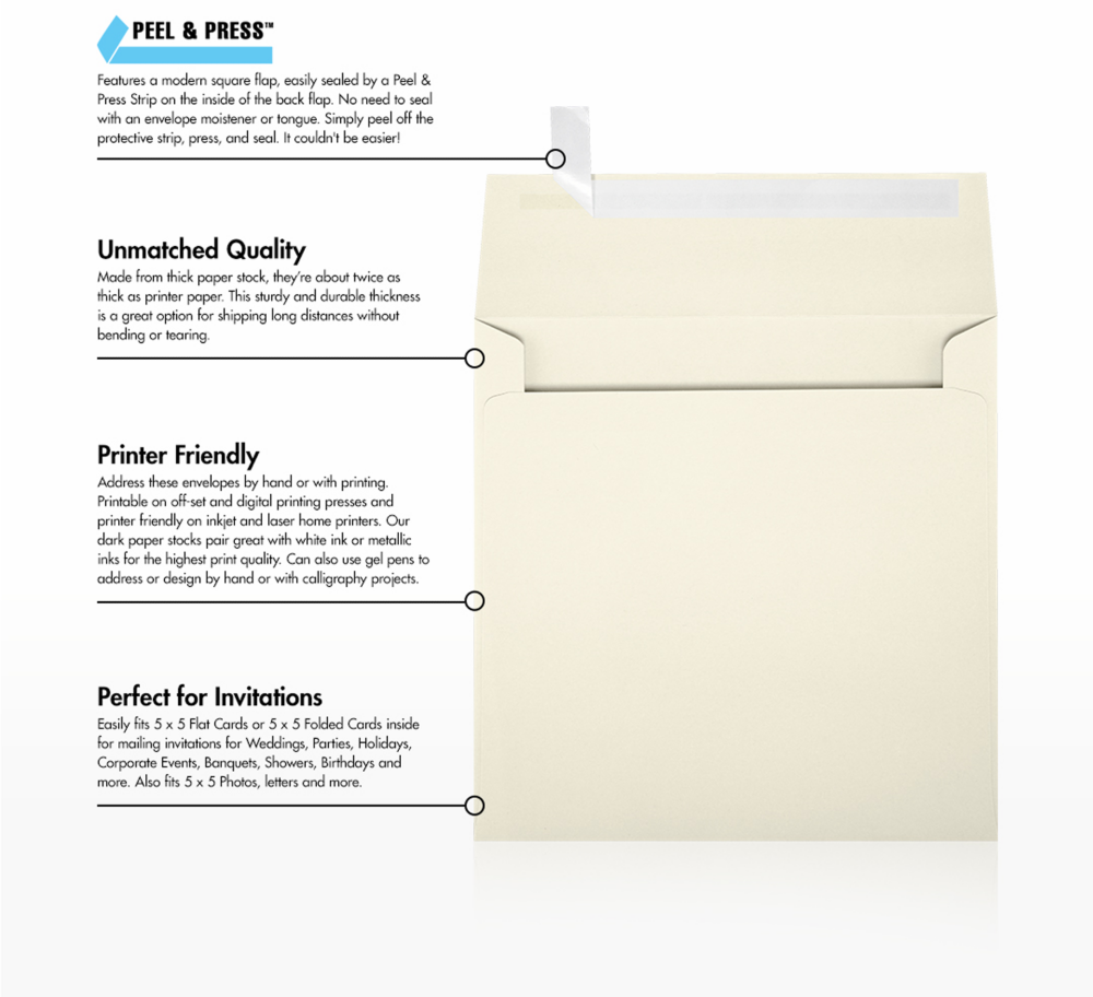 Natural 28lb Cougar 5 1/4 x 5 1/4 Square Premium Envelopes with Peel & Seal
