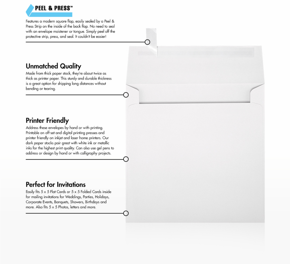White Recycled 32lb 5 1/4 x 5 1/4 Square Envelopes with Peel & Seal