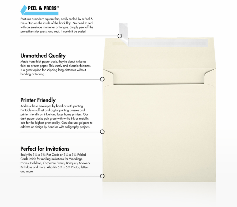 Natural 28lb Cougar 5 1/2 x 5 1/2 Square Premium Envelopes with Peel & Seal