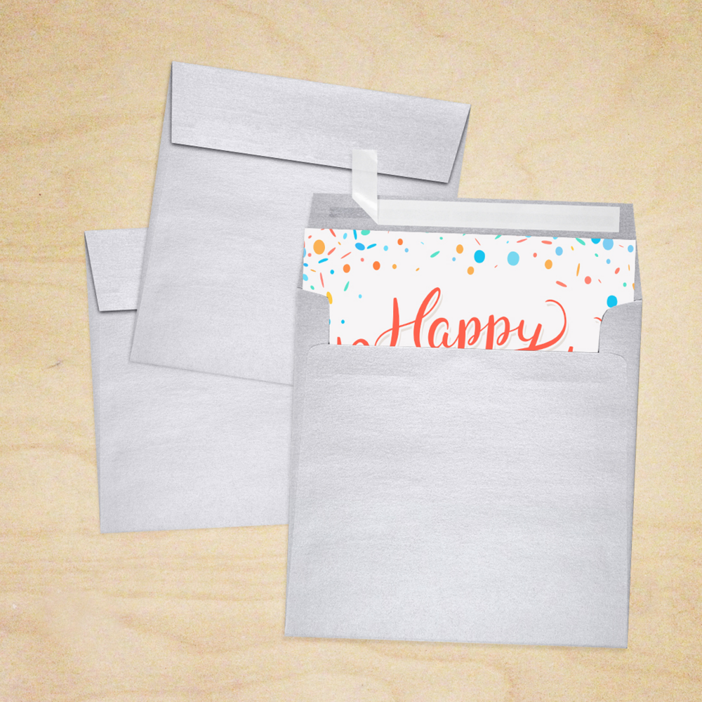 Silver Metallic 32lb 5 1/2 x 5 1/2 Square Envelopes with Peel & Seal